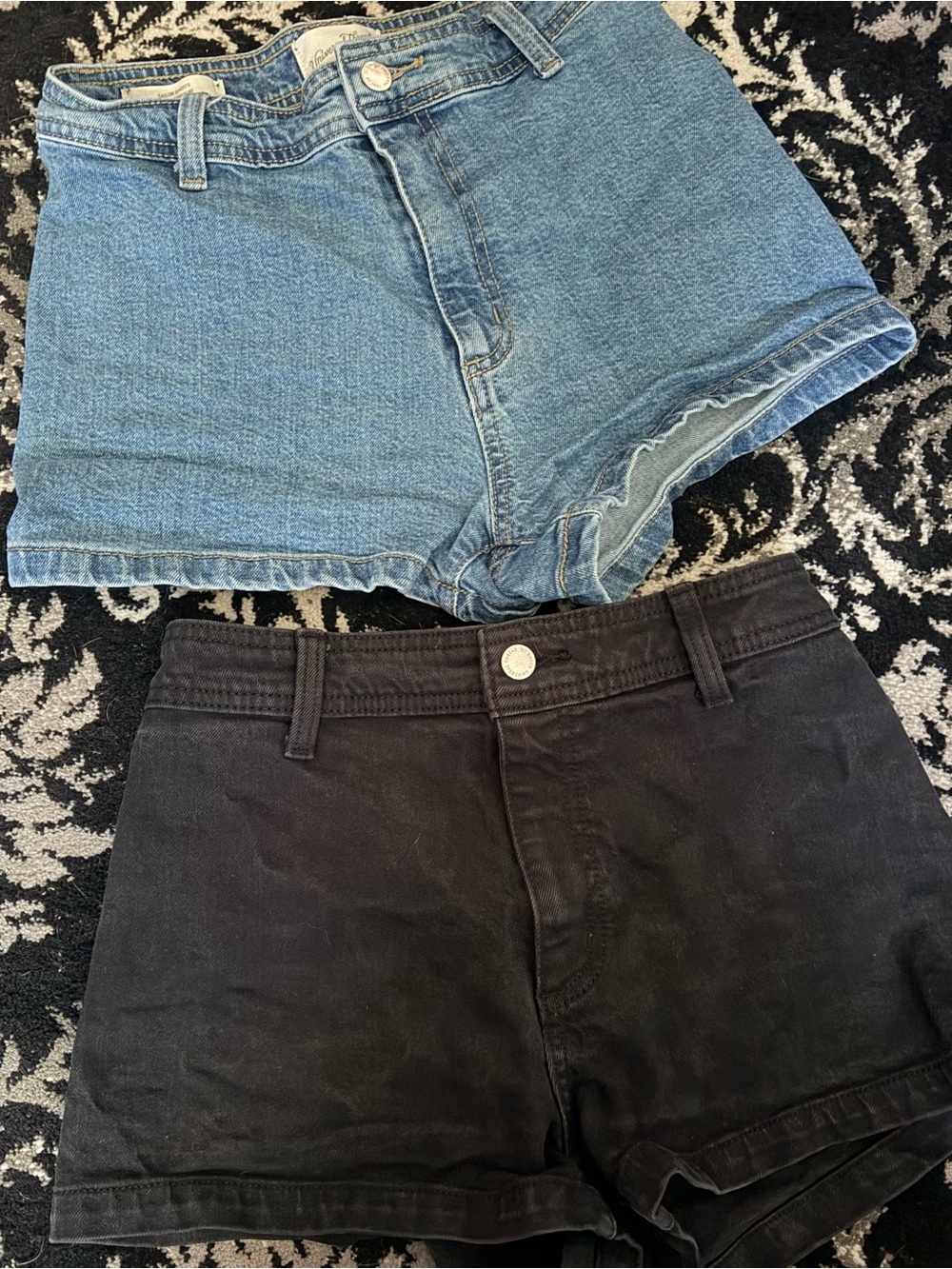 Universal Thread Two-Pack High-Rise Jean Shorts in Blue and Black